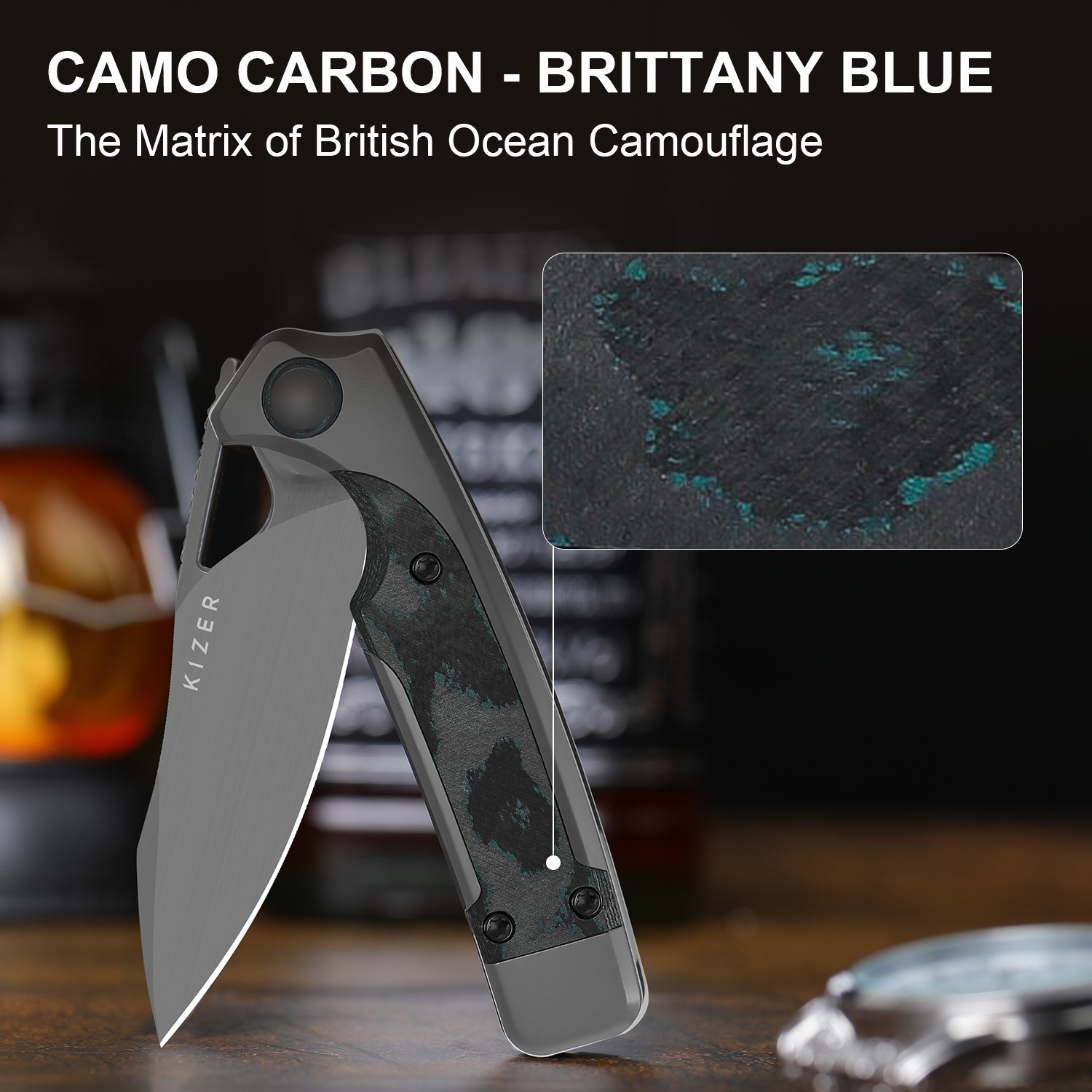 Kizer Ara Folding EDC Pocket Knife S45VN Blade Titanium & Camo Carbon Handle