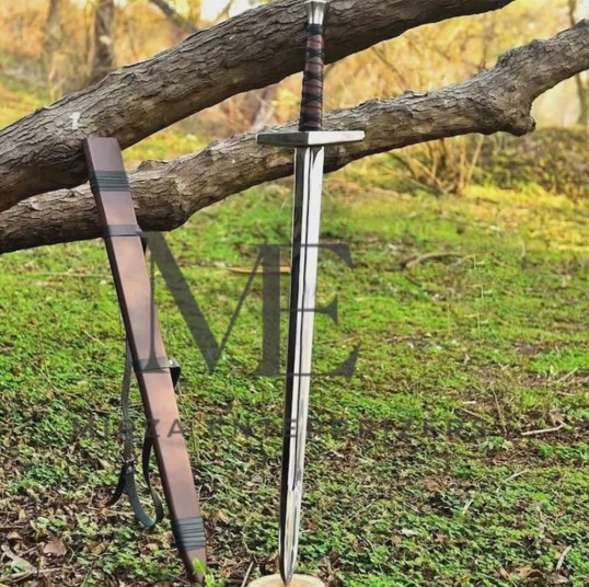 CUSTOM HANDMADE MEDIEVAL LONG SWORD WITH LEATHER SHEATH | USA TAX PAID