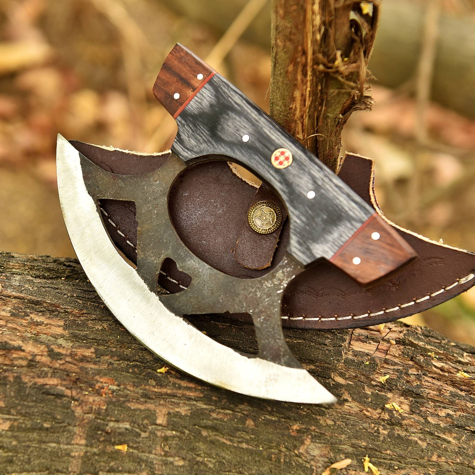 Carbon Steel Handmade Ulu Alaskan Fixed Blade Kitchen Outdoor Knife With Sheath
