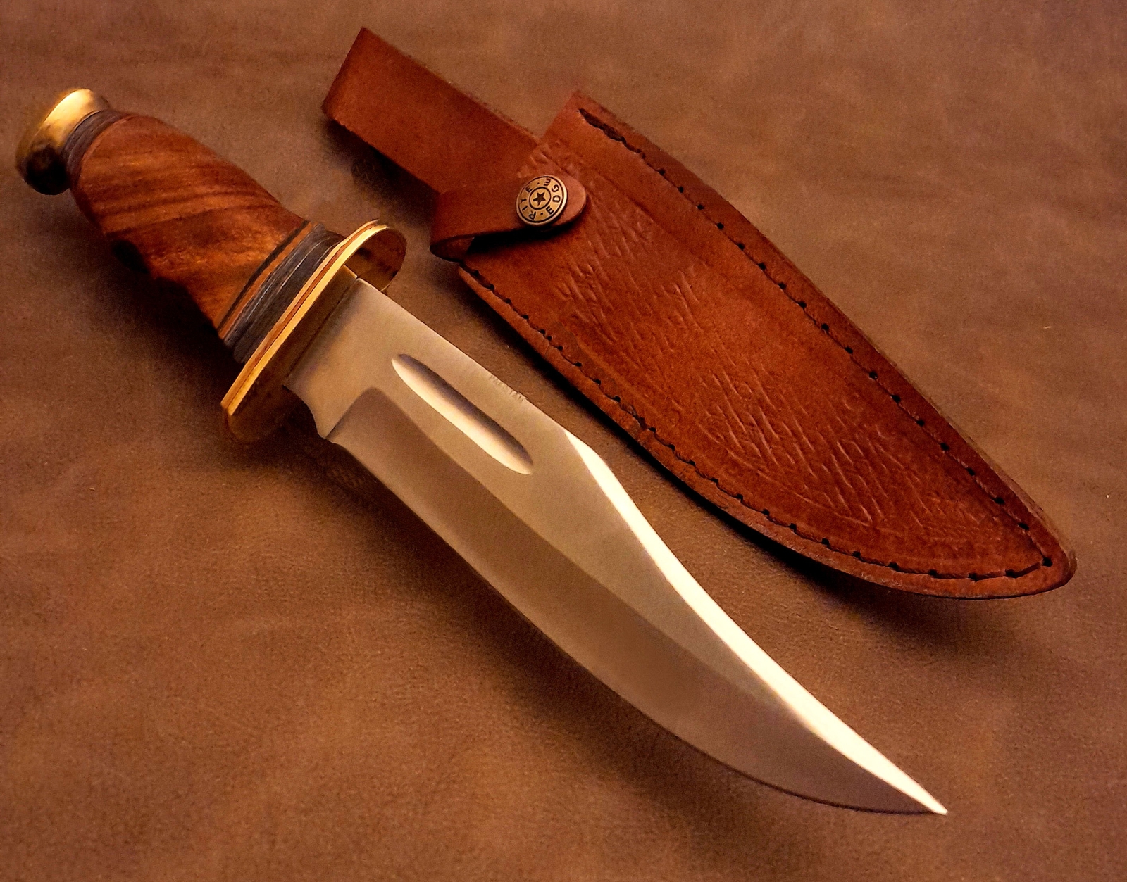11.25″ Real Figured Burl Walnut Hardwood Fixed Blade Bowie Hunter EDC Knife