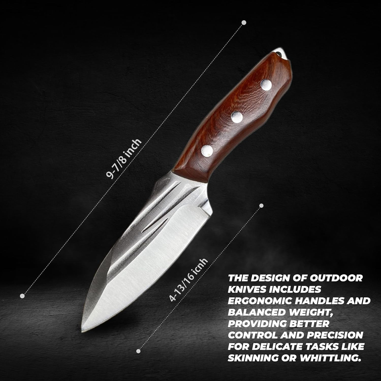 Pocket Fixed Blade Knife with Wood Handle and Leather Sheath for Camping, Outdoo