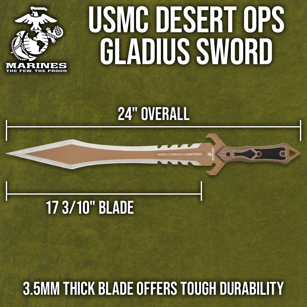 USMC Desert OPS Gladiator Sword, Sheath with Shoulder Strap, Officially Licensed