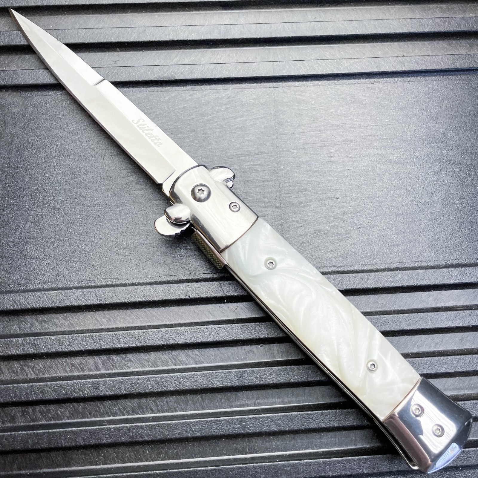 9″ Tactical Pearl Spring Assisted Open Blade Folding EDC Pocket Knife with Clip