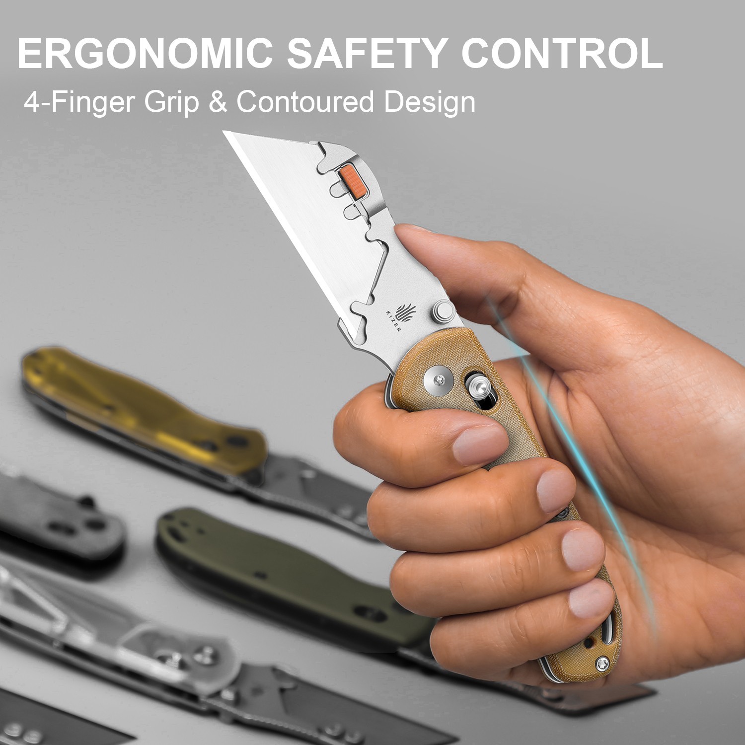 Kizer Uti BEAR 2 Tool Free Utility Folding Pocket Knife Micarta Handle V3619JA7
