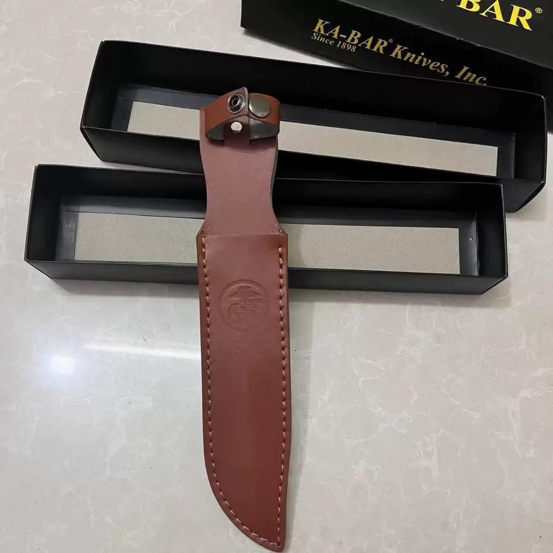 KA-BAR USMC 1217 Straight Edge Fighting Combat Knife Leather Handle & Sheath NEW