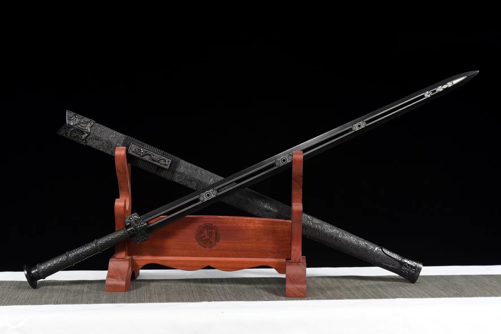43»Black Dragon Chinese Han Dynasty Jian 1095 Steel Double Edge Straight Sword