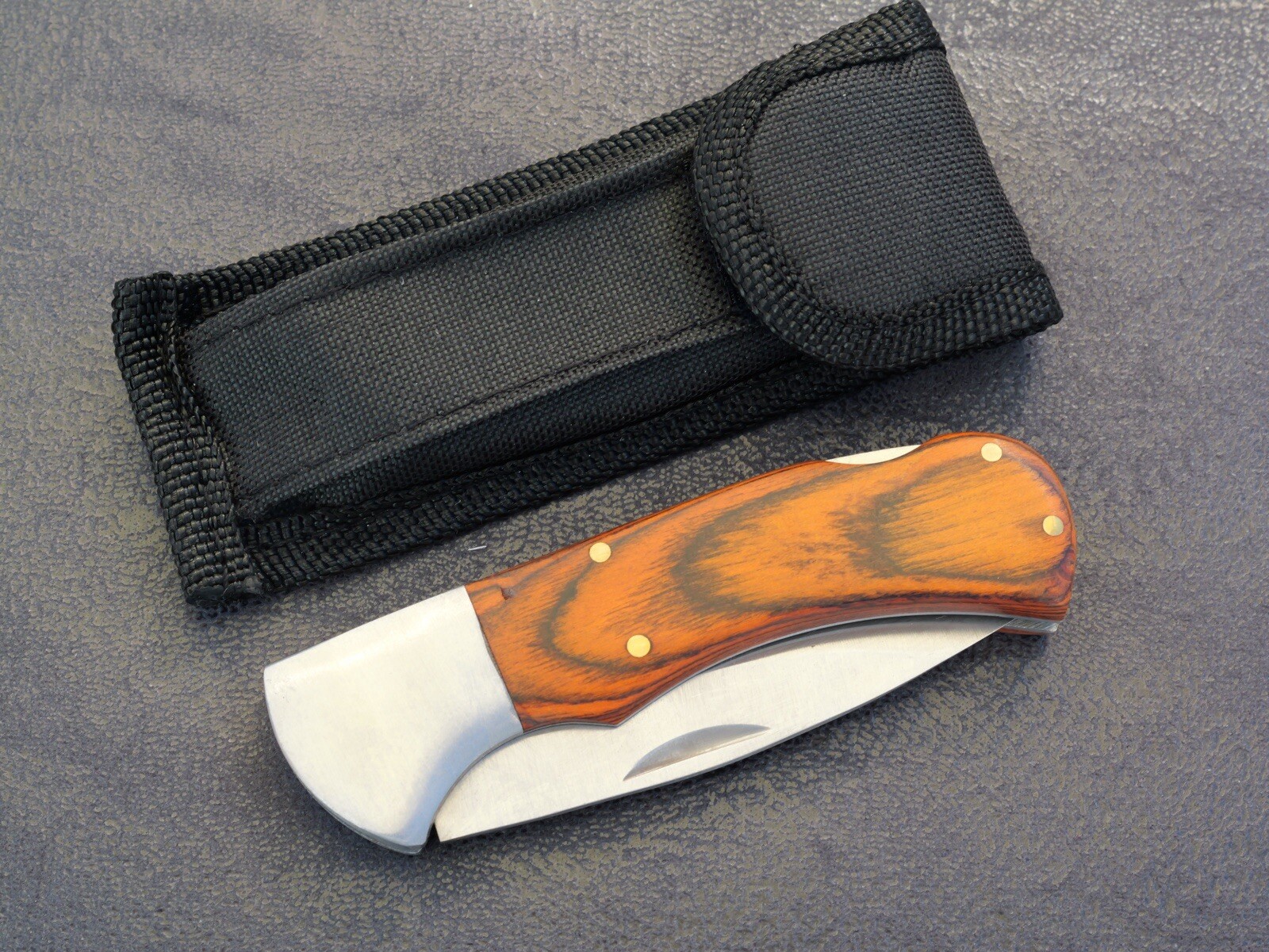 4” Classic Pocket Knife Metal Wood Handle Nylon Sheath 3” Blade Sharp Manual