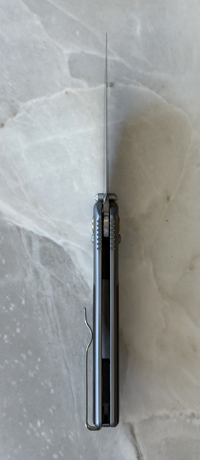SRM 259L-AK Gray Aluminum Ebony Inlay 14C28N Stainless Blade Crossbar Lock.