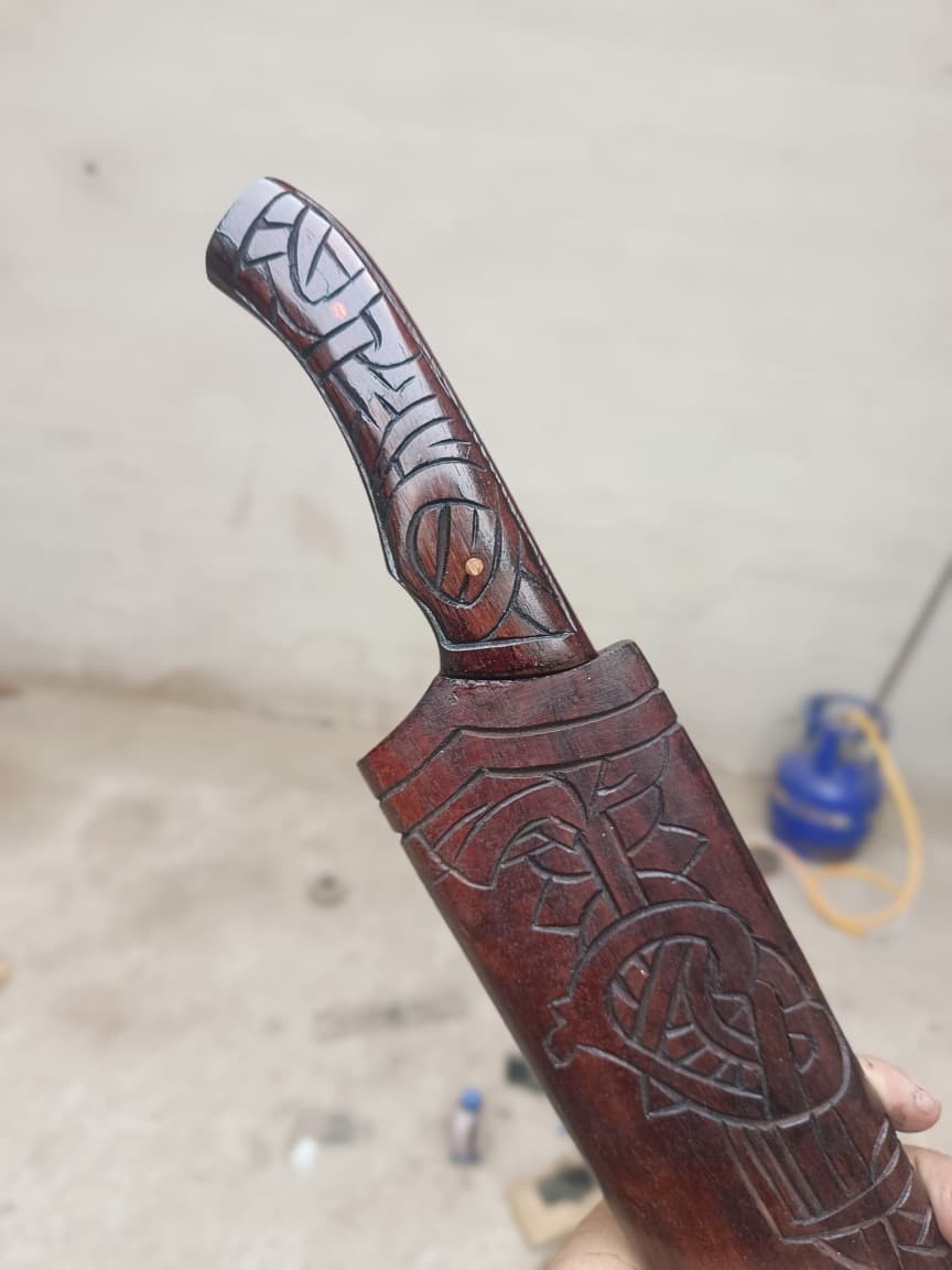 Handmade Viking Seax Knife – Carbon Steel Fixed Blade – Bushcraft & Camping Tool
