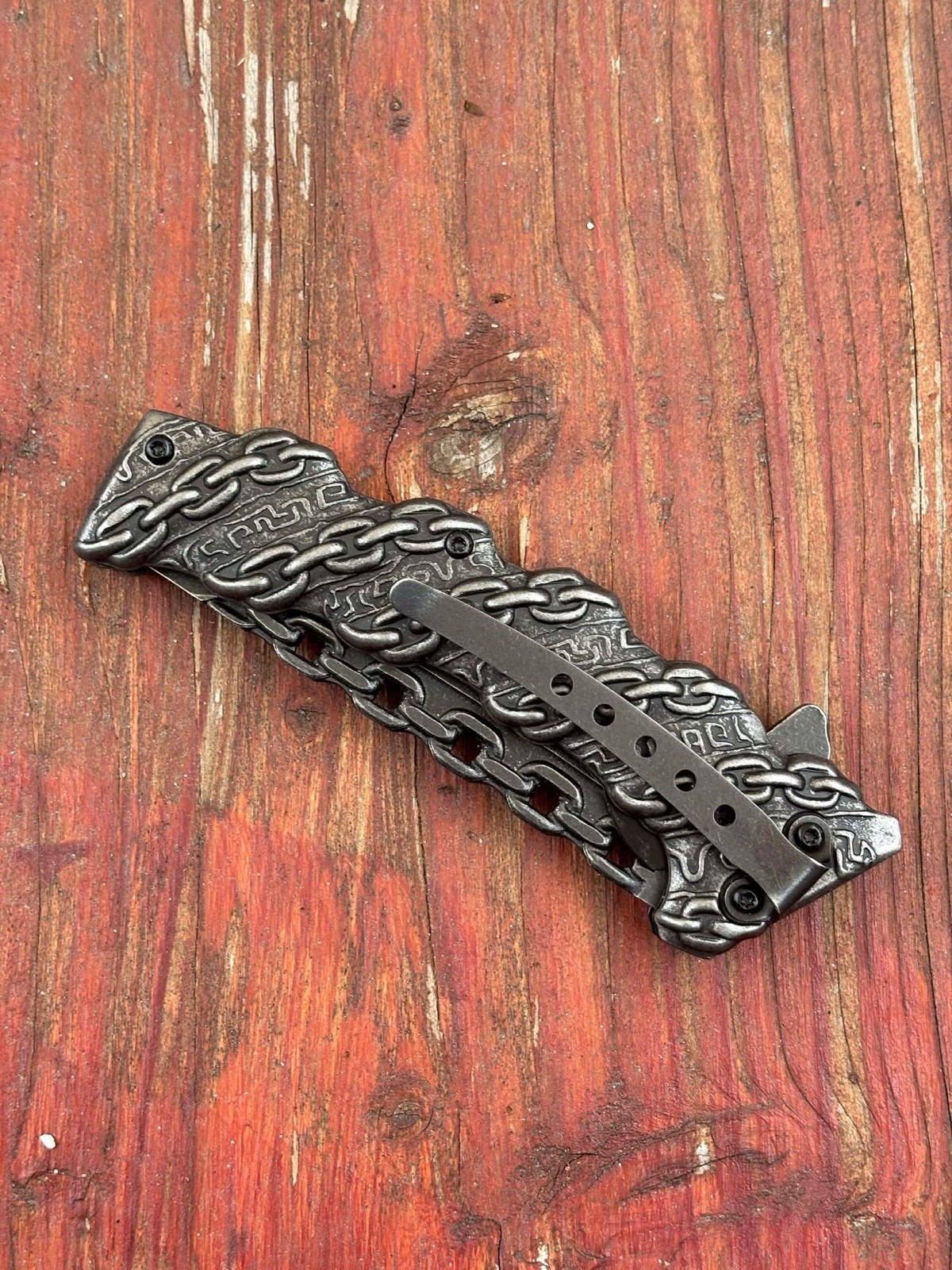 Chain Design Stainless Steel Handle Spring Assist Pocketknife Chain Unique Blade