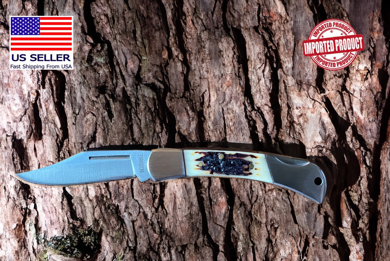 2.3” Spanish Navaja Pocket Knife deer antler imitation lock back – US Seller