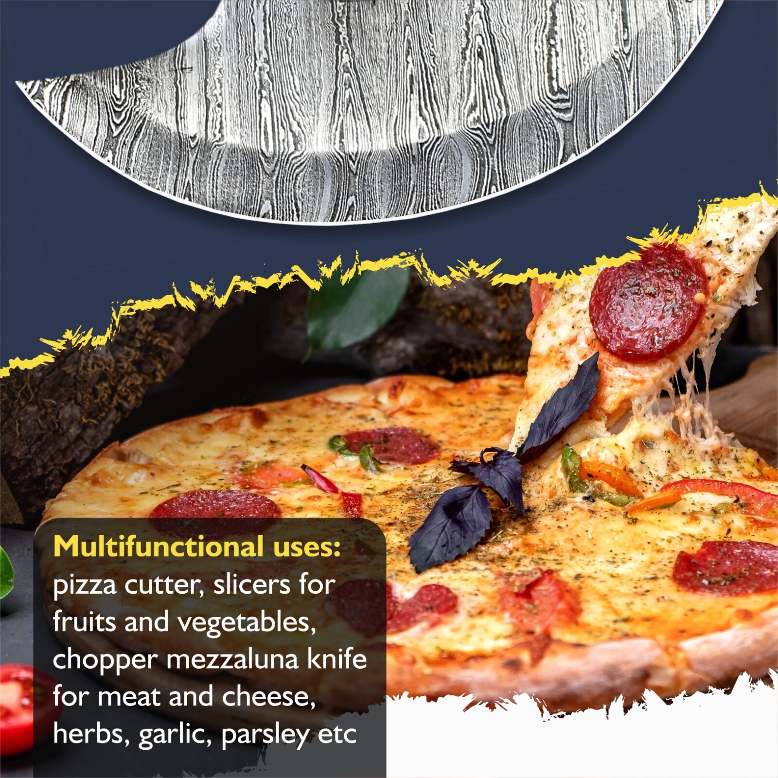 SHARDBLADE Alaskan Ulu Knife W/Sheath, HAND FORGED 5.8″ Damascus Steel Pizza Cut