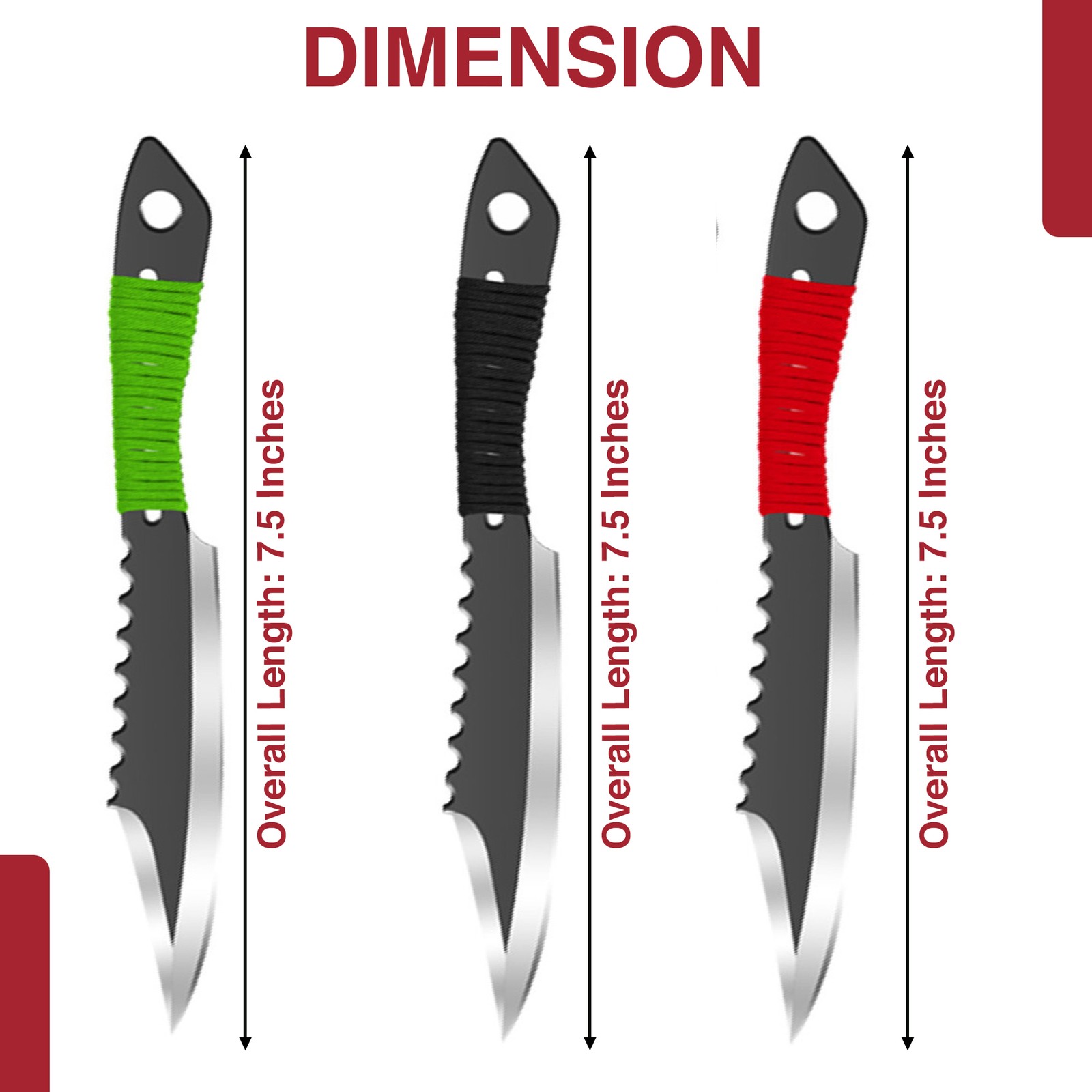 Lot of 6 Throwing Knives Drop Point 4 In Blade Cord Wrapped Handle + Free Sheath