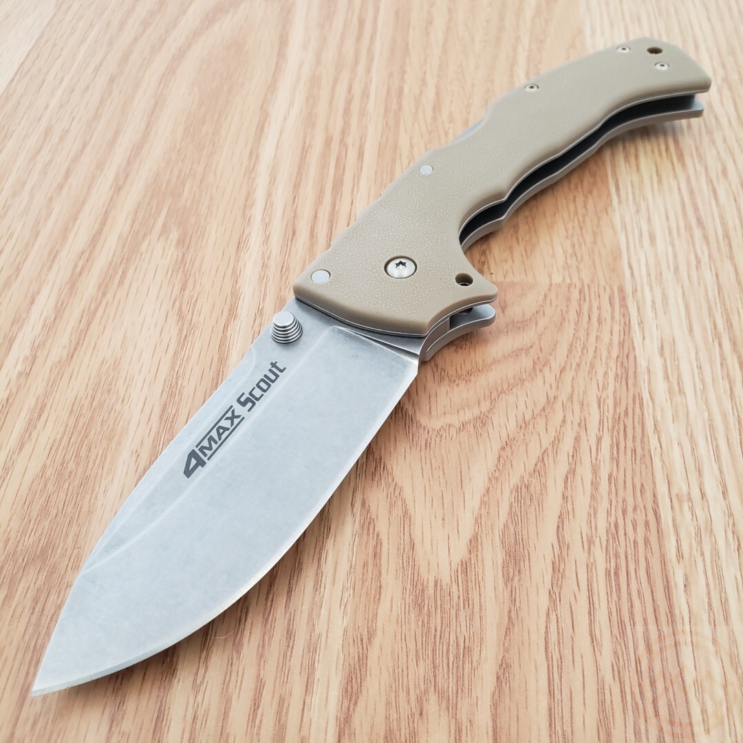Cold Steel 4 Max Scout Folding Knife 4″ AUS-10A Steel Blade Tan Griv-Ex Handle