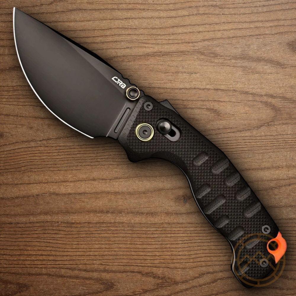 CJRB Doubletap Folding Knife 3⅞» D2 Tool Steel Drop Point Blade Black G10 Handle