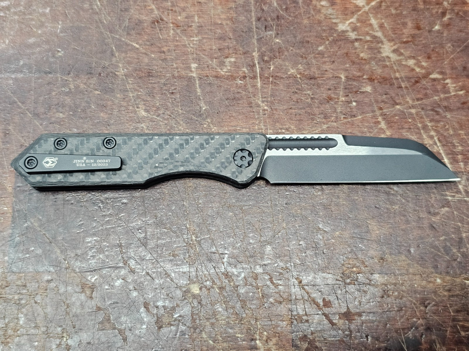 Heretic Jinn 2- Tone Black Carbon Fiber Slipjoint Knife S/N 00347