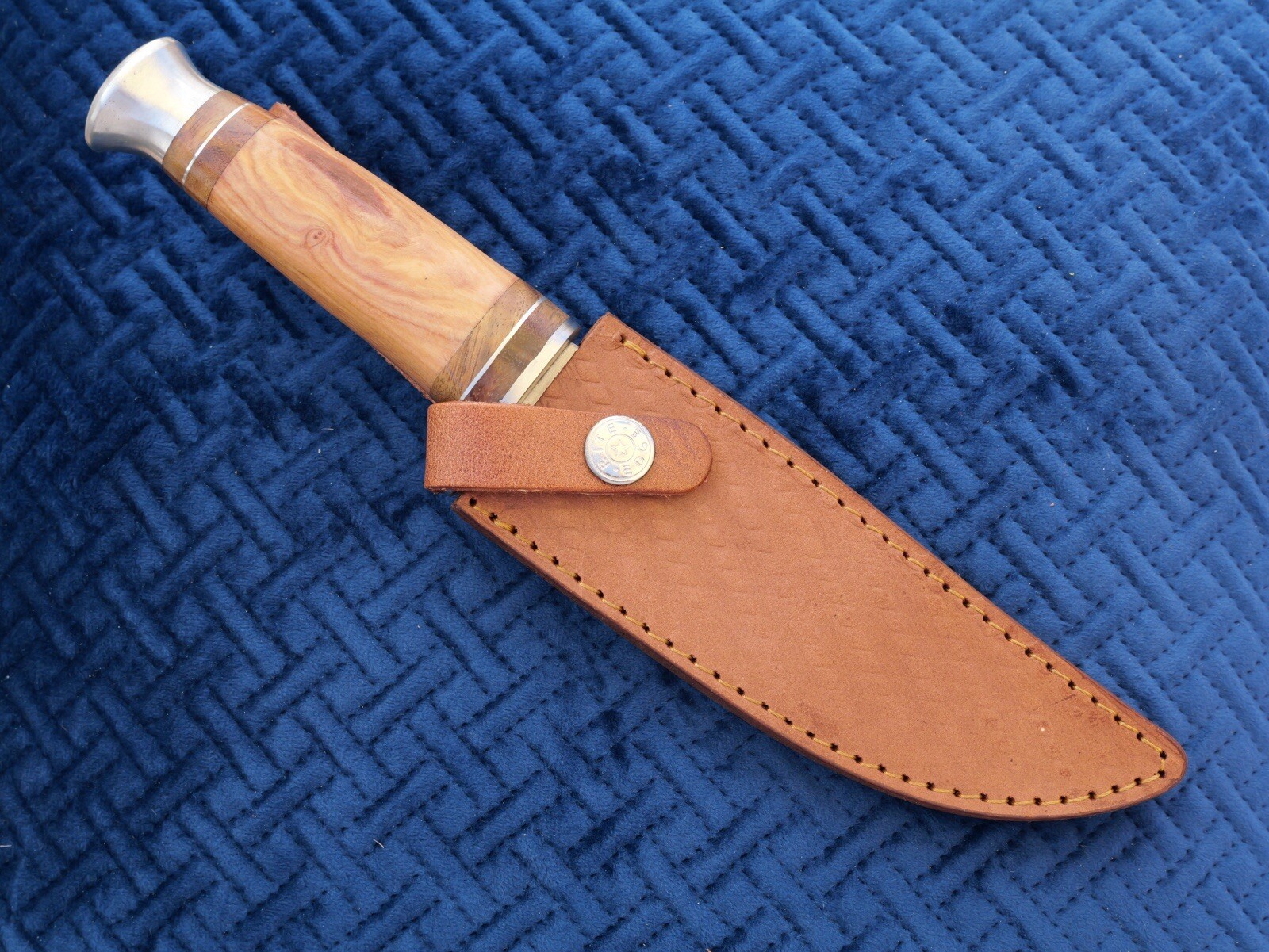 10” Fixed Blade Knife Survival Olive Wood Handle Custom Leather Sheath 5.5” Edge
