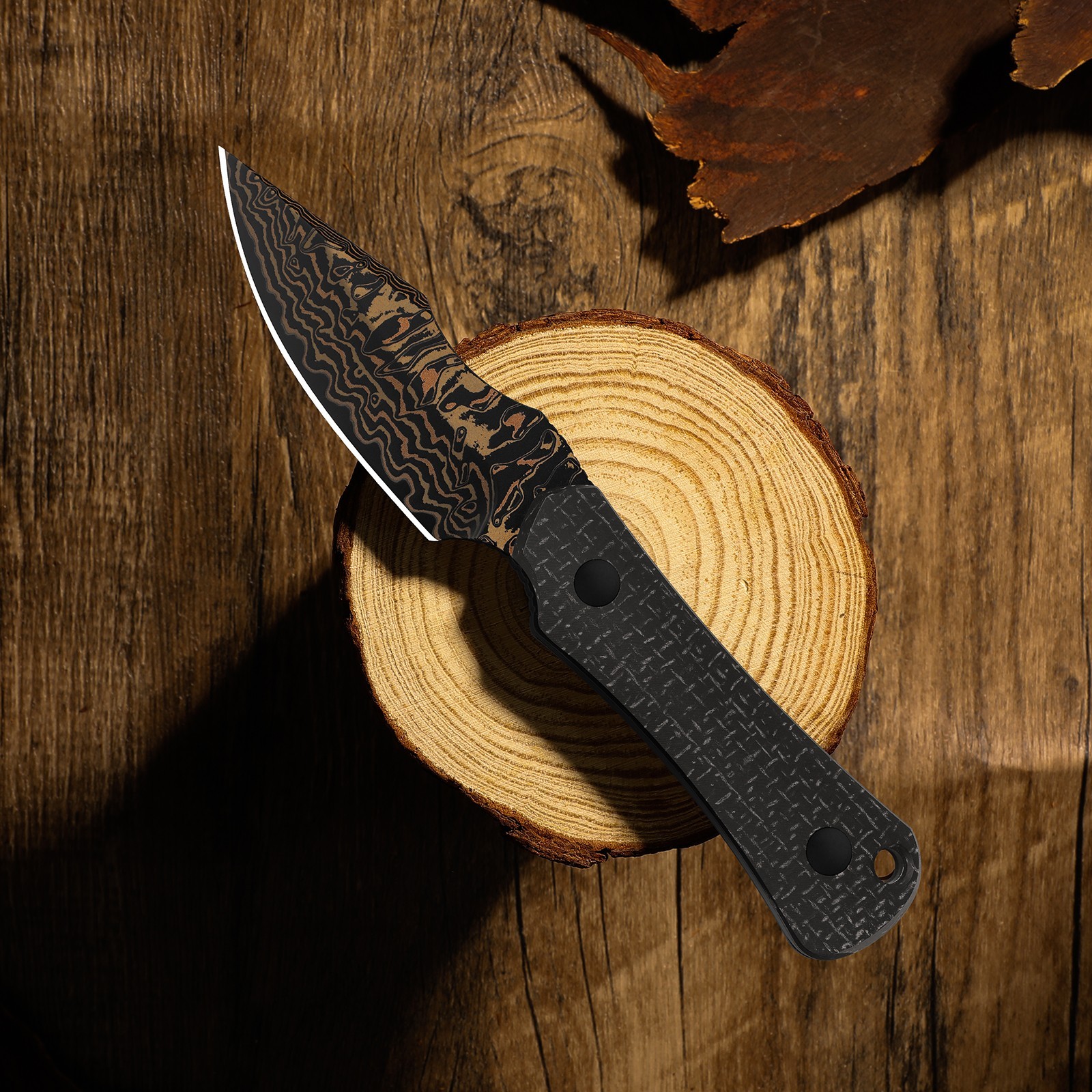 Kizer Bone Fixed Knife Copper Damascus Blade Micarta Handle With Sheath 1122A2