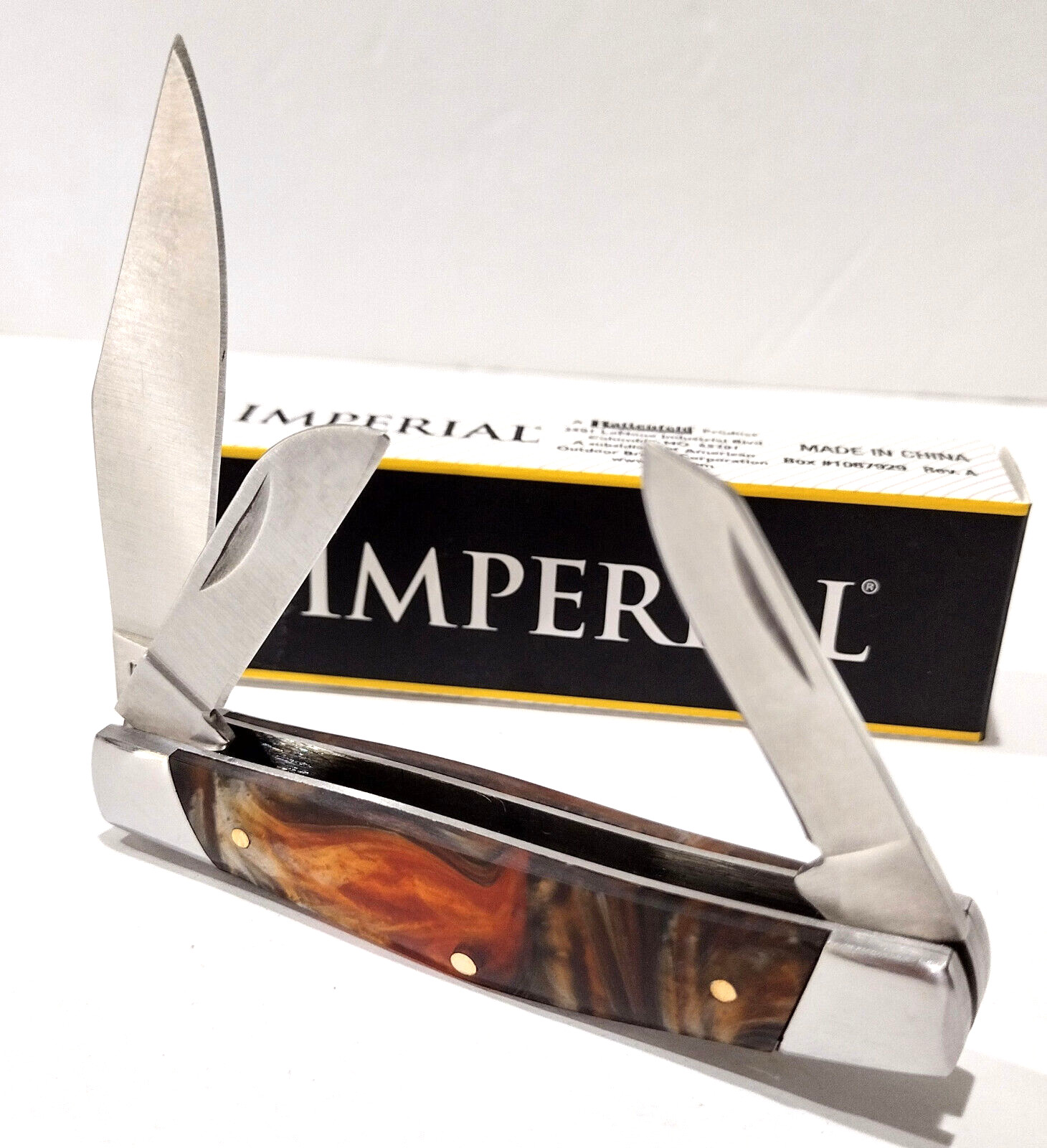 Imperial Schrade Amber Celluloid Small 3 Blade Stockman Folding Pocket Knife