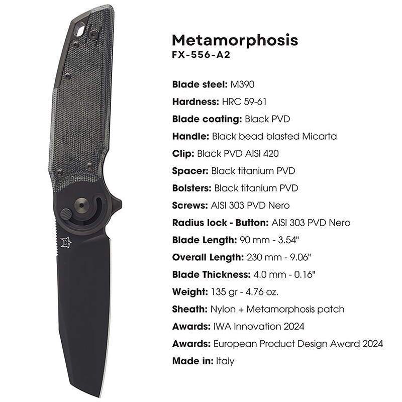 Fox Knives Metamorphosis FX-556 M390 Stainless Steel Radius Lock Folding Knife