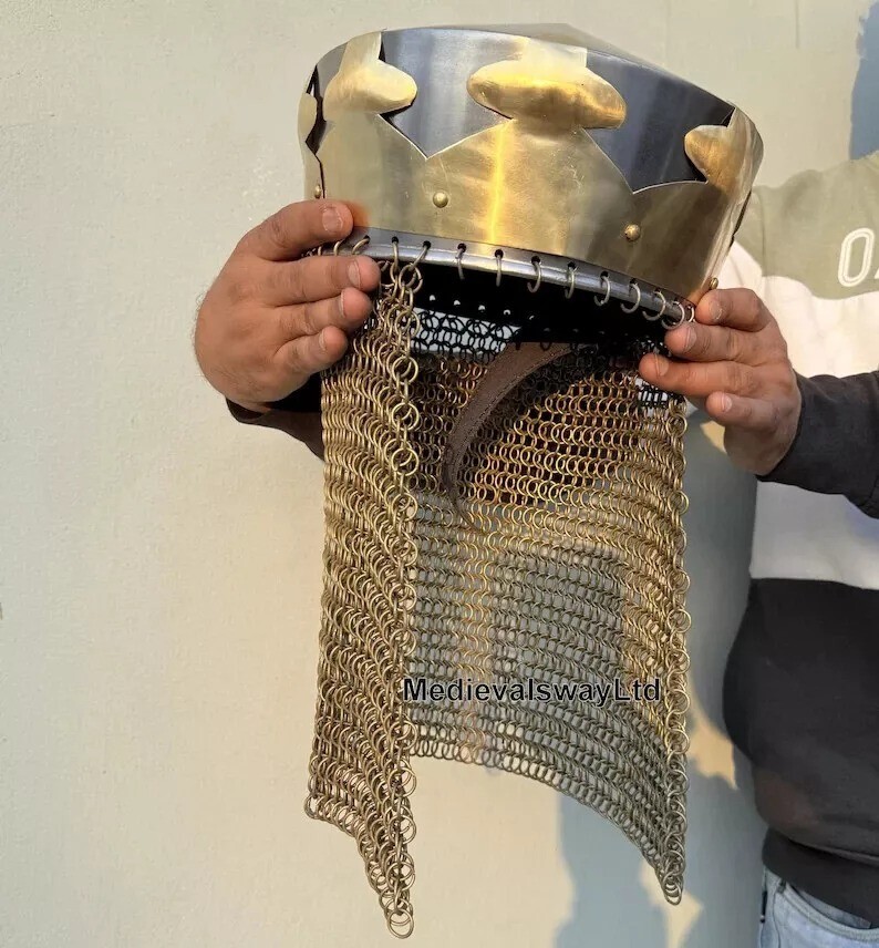Monty Python King Arthur Helmet, Armor Helmet with Av Entail, Chain Mail Helmet