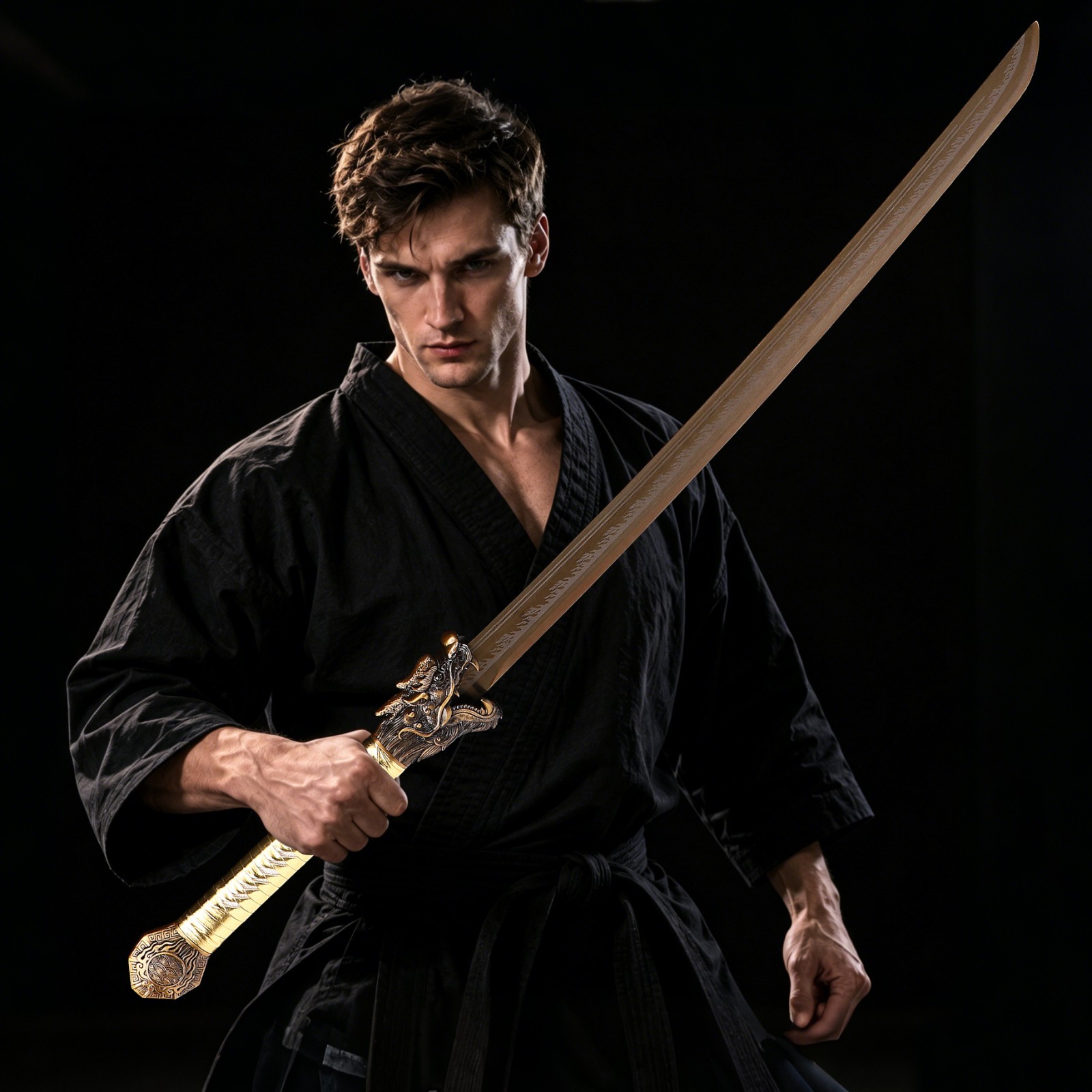 Golden Dragon Sword, Engraved Pattern Decorated Sword, 1060 High Carbon Steel