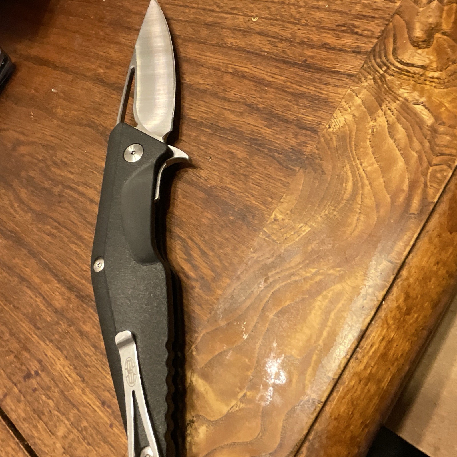 Black Drop Point Plain Edge Pocket Knife, Liner Lock, Manual, Clip