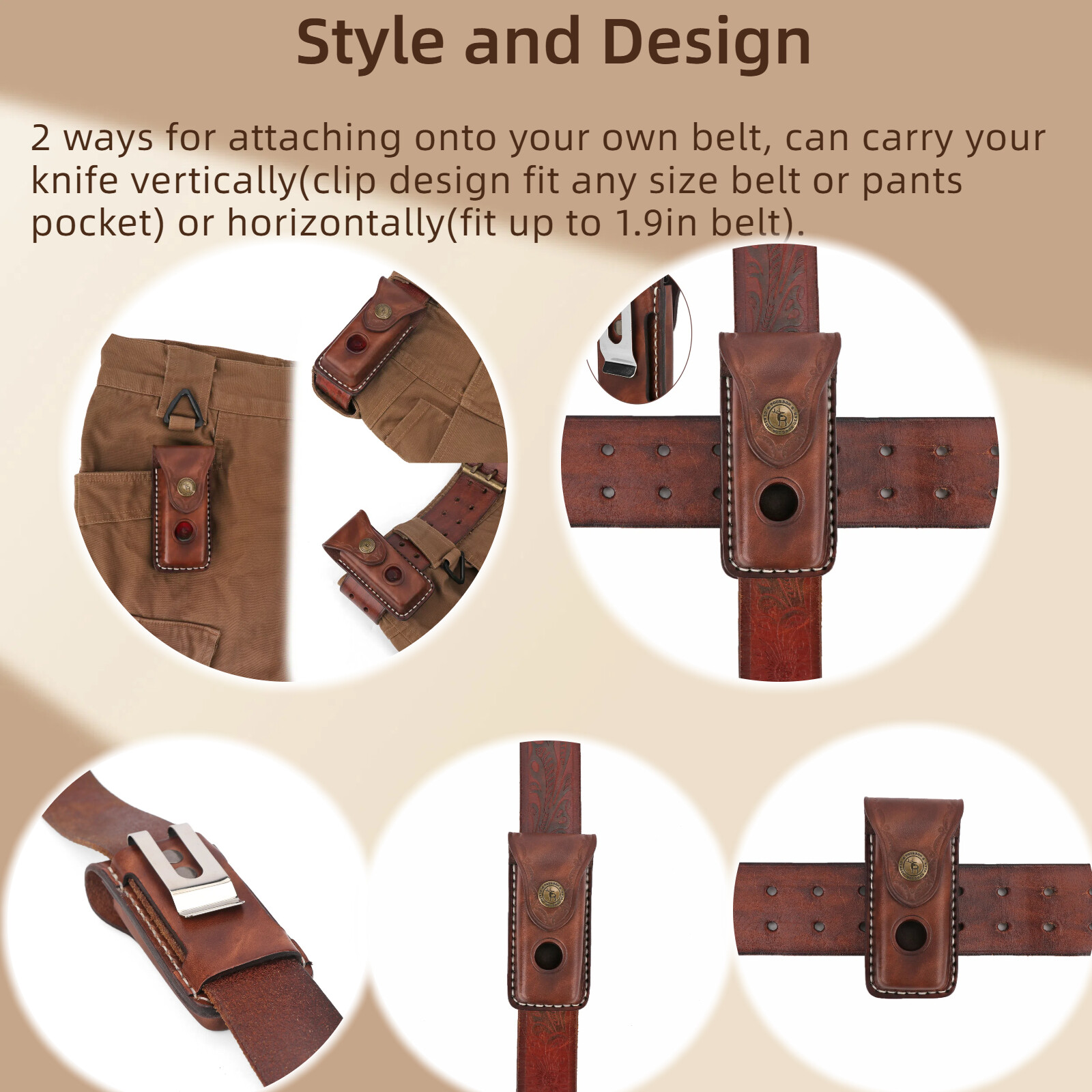 TOURBON Leather Folding Knife Sheath Pocket Knives Case Belt Clip on Pouch