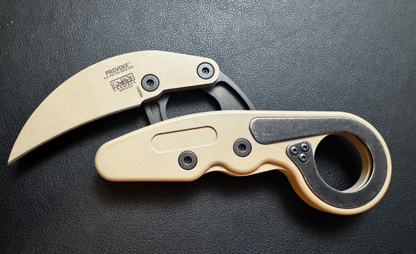 CRKT Provoke D2 hawkbill blade Aluminum Handles w/ Desert Sand Cerakote finish