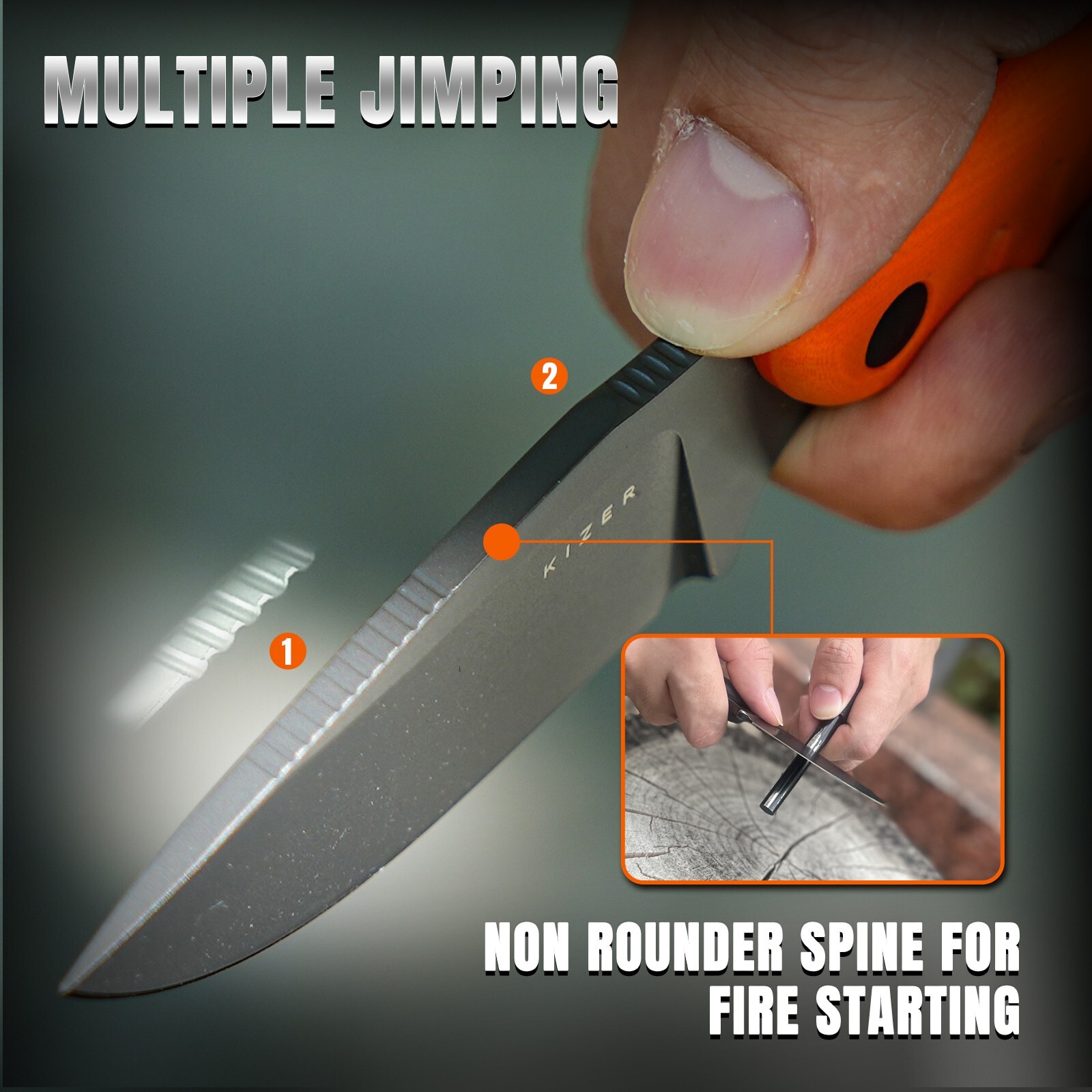 Kizer Hare Clip point Fixed Knife D2 Steel Orange G10 Handle with Sheath 1077A1