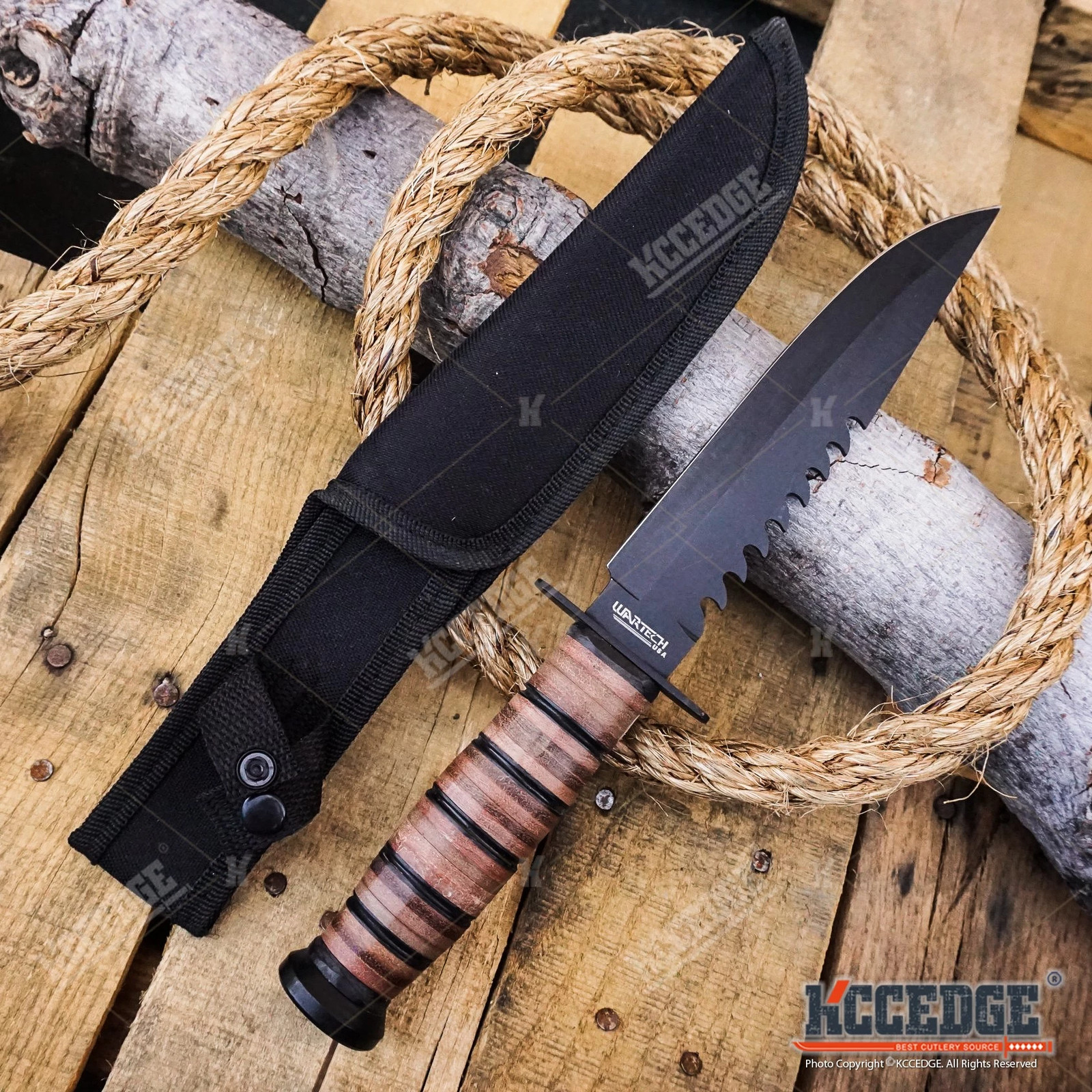 WARTECH 12″ MILITARY USMC Tactical Fixed Blade Fighting Knife Black Coated Blade