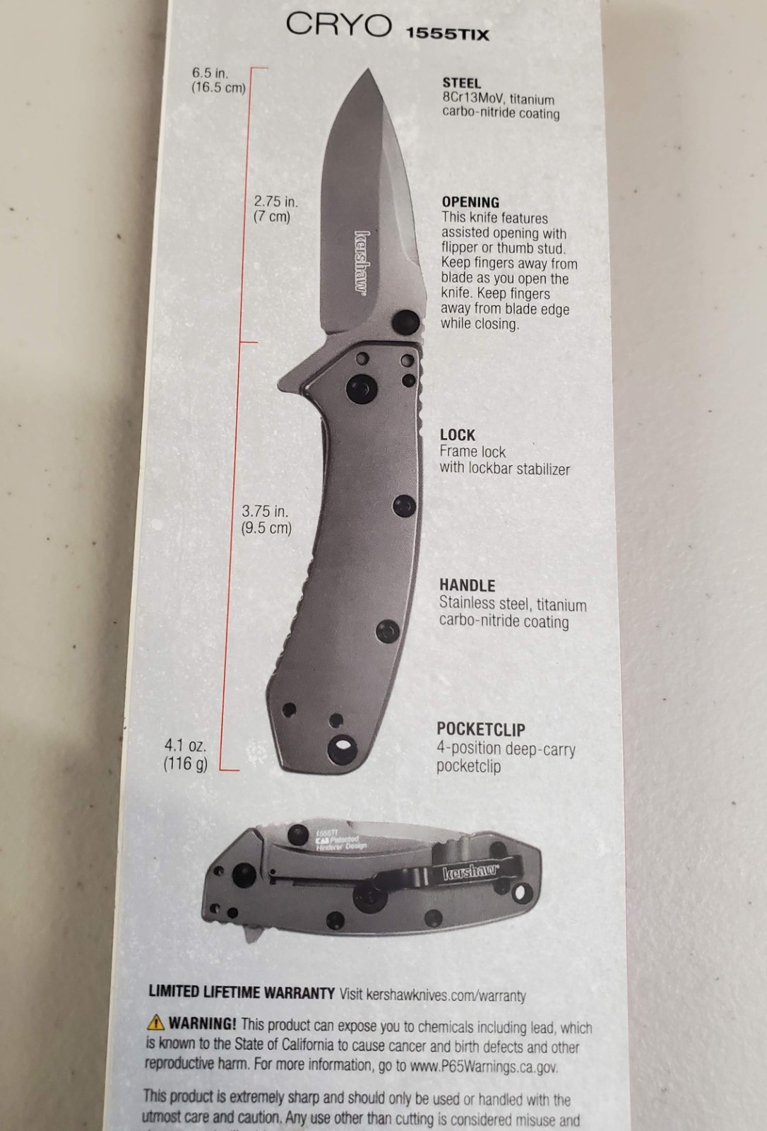 Kershaw Cryo 1555TIX Assisted Folding Knife 2.75in Blade New in Package