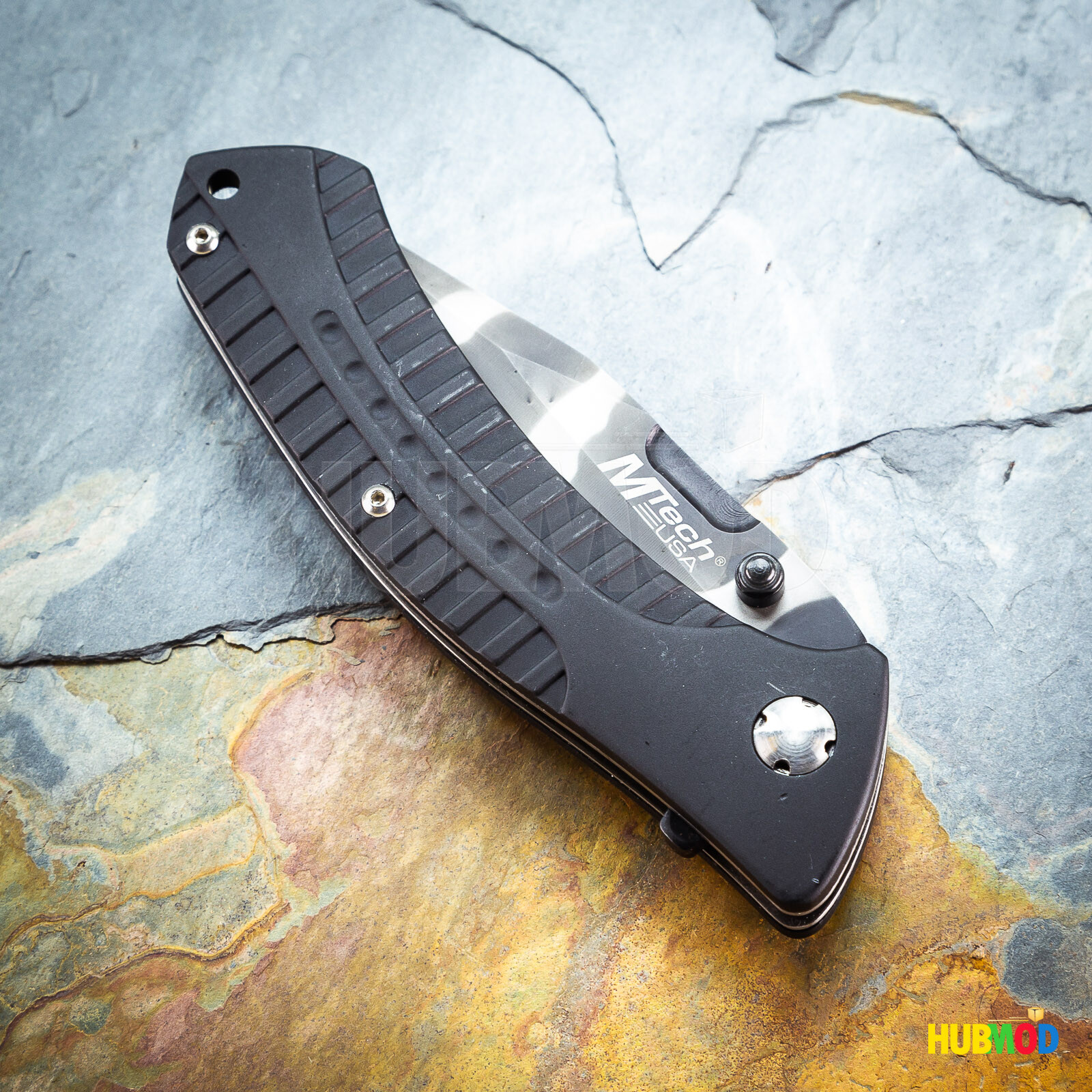 8″ MTech USA 440 Stainless Tactical Folding Knife Pocket Clip Black Silver Camo