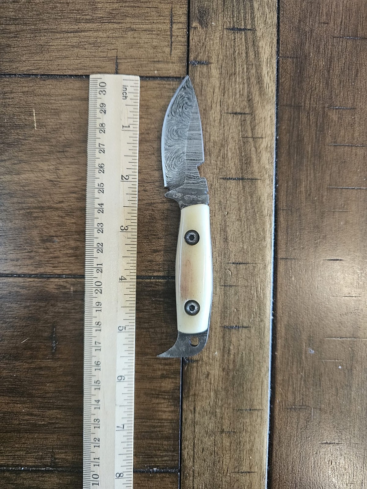 5.5″CUSTOM HANDMADE DAMASCUS BONE HANDLE KNIFE W/MOSAIC PIN & SHEATH 69/03