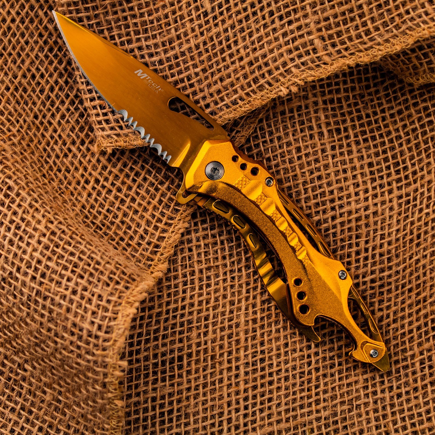 8″ MTECH Gold Spring Assisted Pocket Knife Folding Survival Knife with Clip
