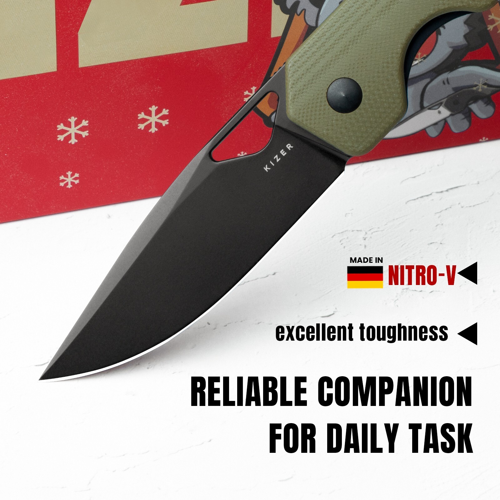 Kizer Militaw Pocket Knife, 3.36» Nitro-V Blade Camping Folding Knife V3634A3