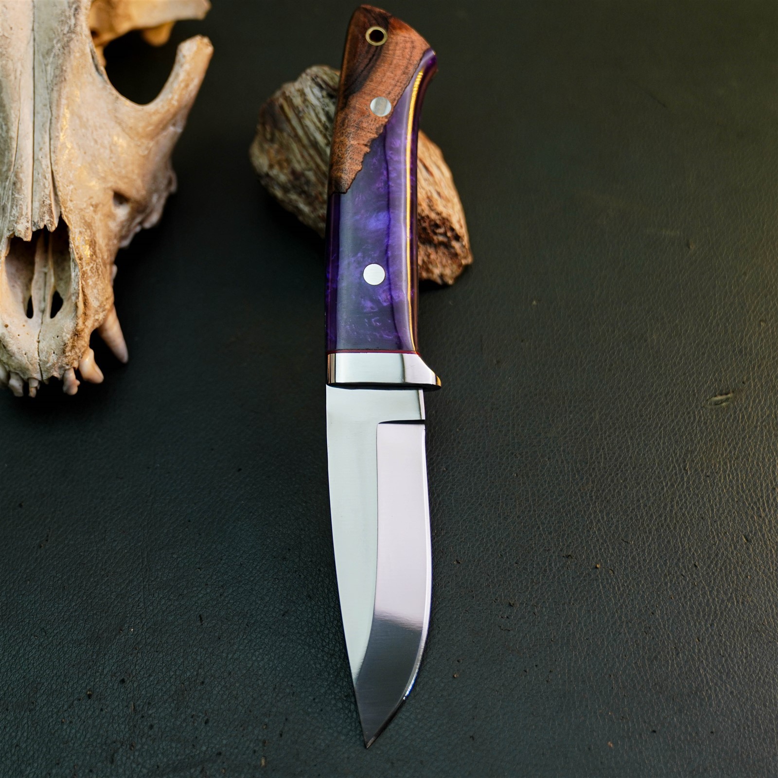 8.6″ Hunting EDC Stainless Knife Handmade Full Tang Wood Handle + Sheath