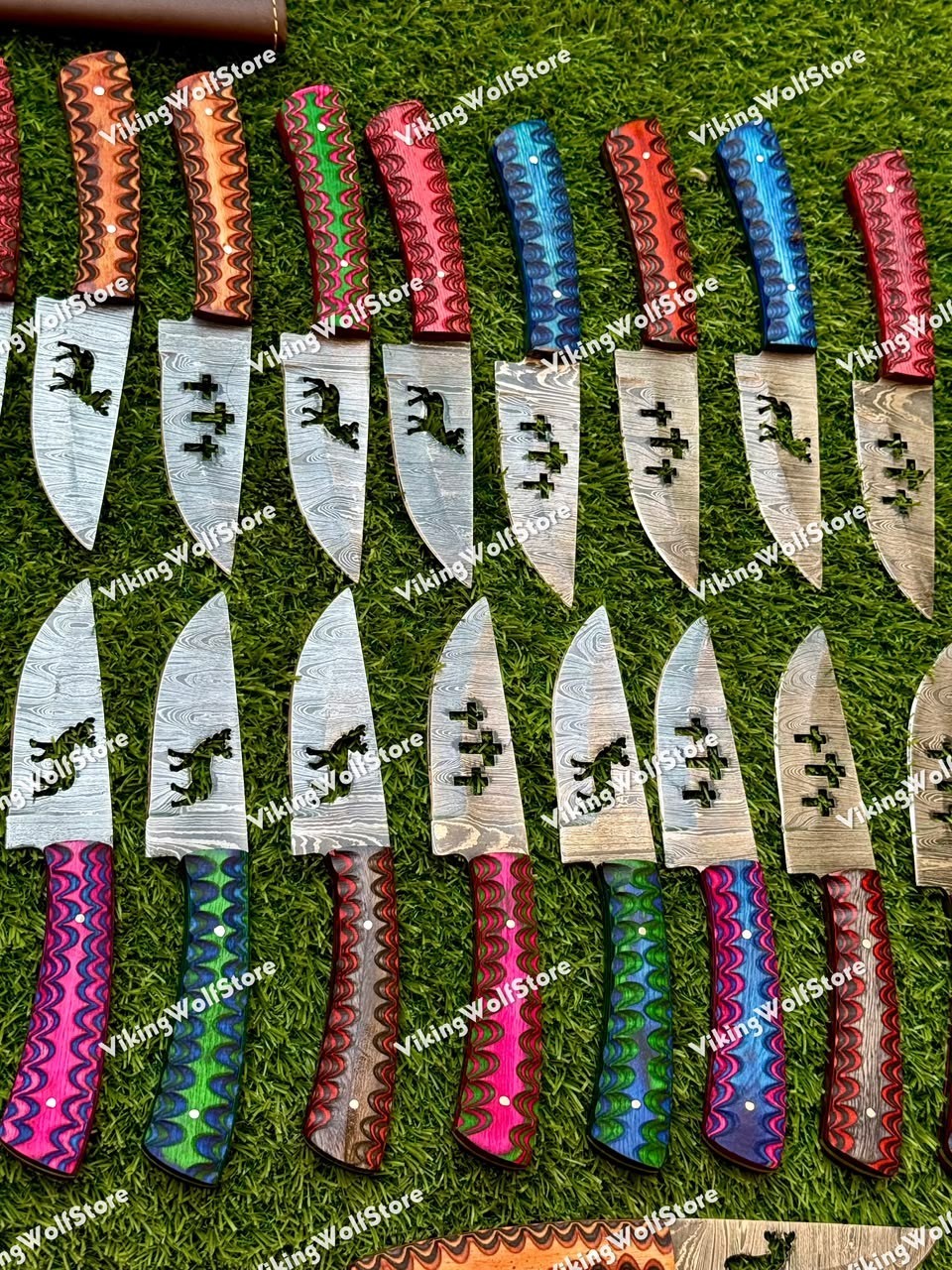 Lot of 20 Custom Handmade Damascus Steel 8″ Full Tang Skinner Hunting Knifes USA