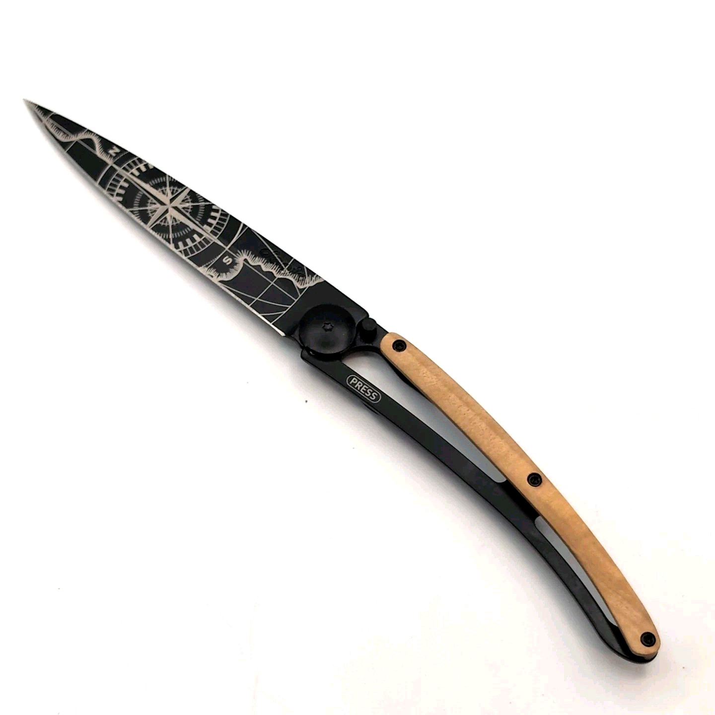 Deejo 37g Black Titanium | Terra Incognita | Juniper Wood Handle | 3.75″ Blade