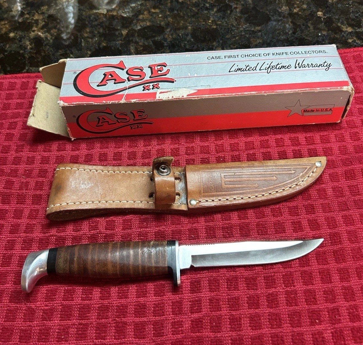 Case XX, 3 FINN SS, 1992, Fixed Blade Knife, With Leather Sheath, Original Box