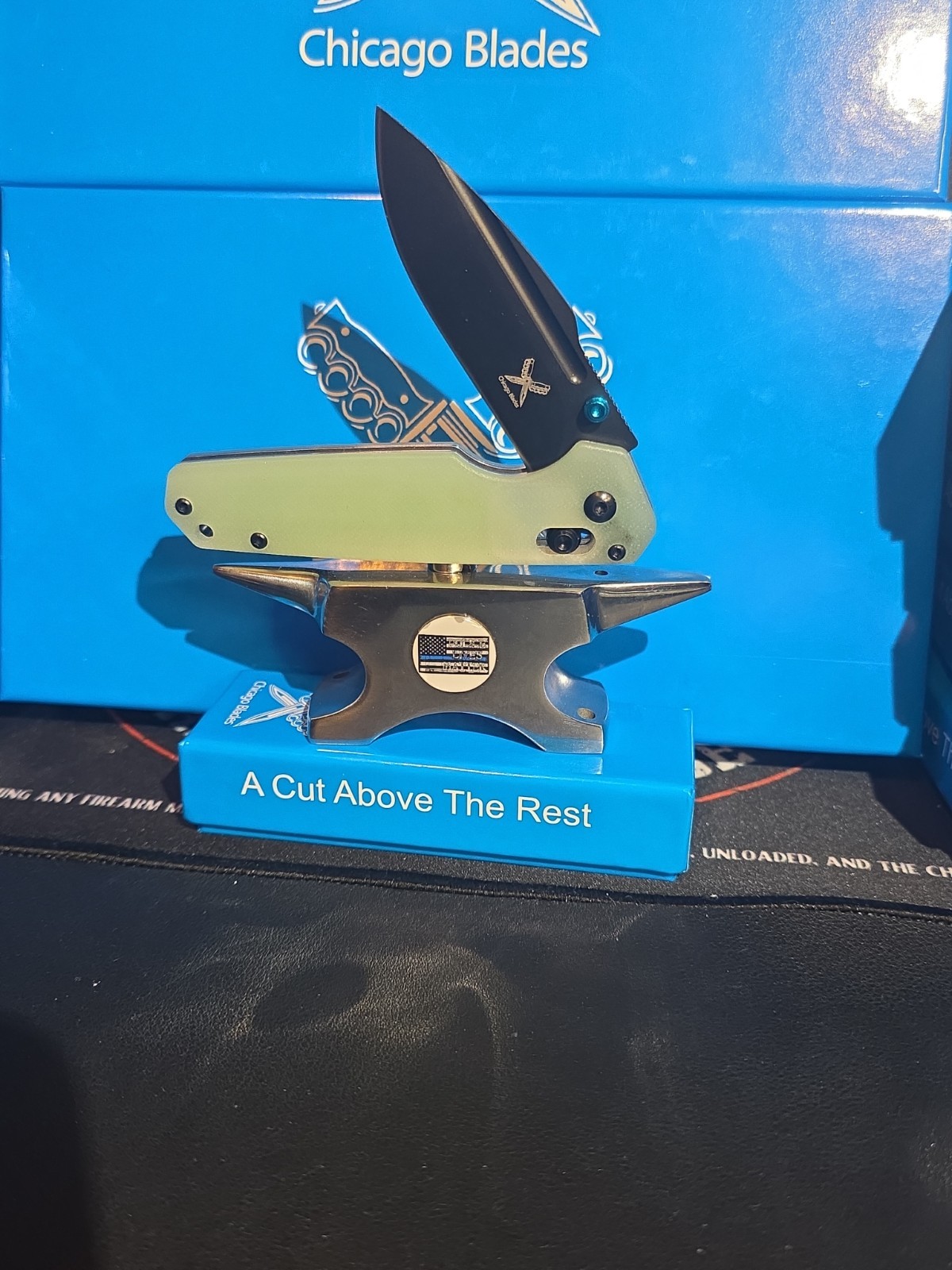 Chicago Bugout 001 Satin Black D2 Steel blade, Jade G10 Handle, Benchmade Like