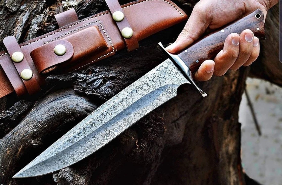 Custom Handmade Damascus Steel Hunting Knife Bowie Knife Camping Knife 14 Inch