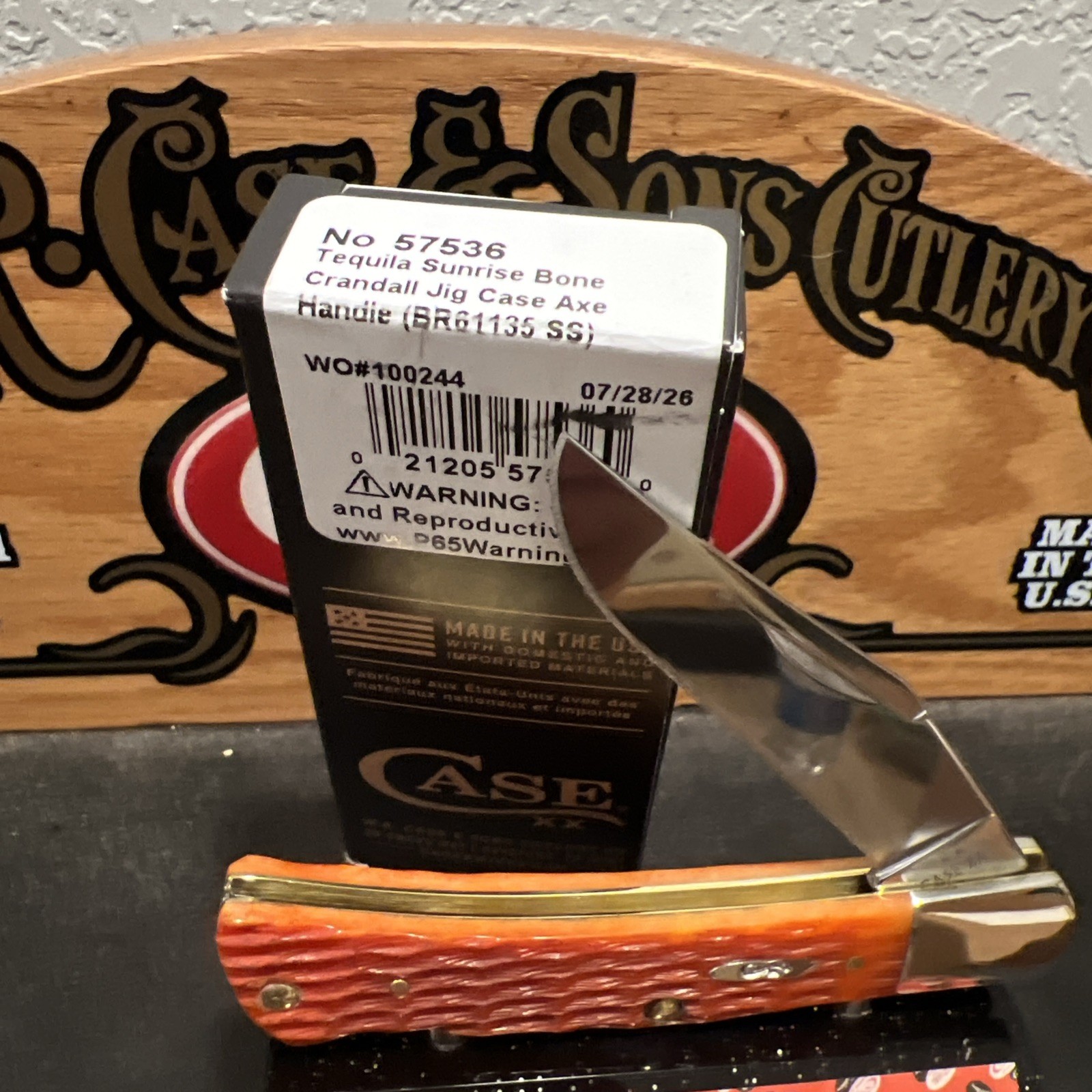 2026 CASE XX TEQUILA SUNRISE BONE CRANDALL JIGGED CASE AXE HANDLE BR61135 SS NIB