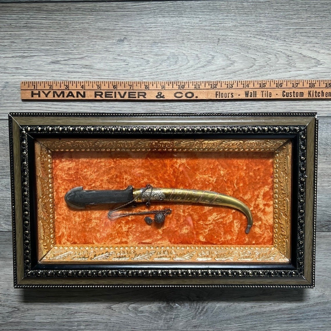 Jambiya Persian Style Decorative Dagger Framed Shadowbox Ornate Brass Sheath