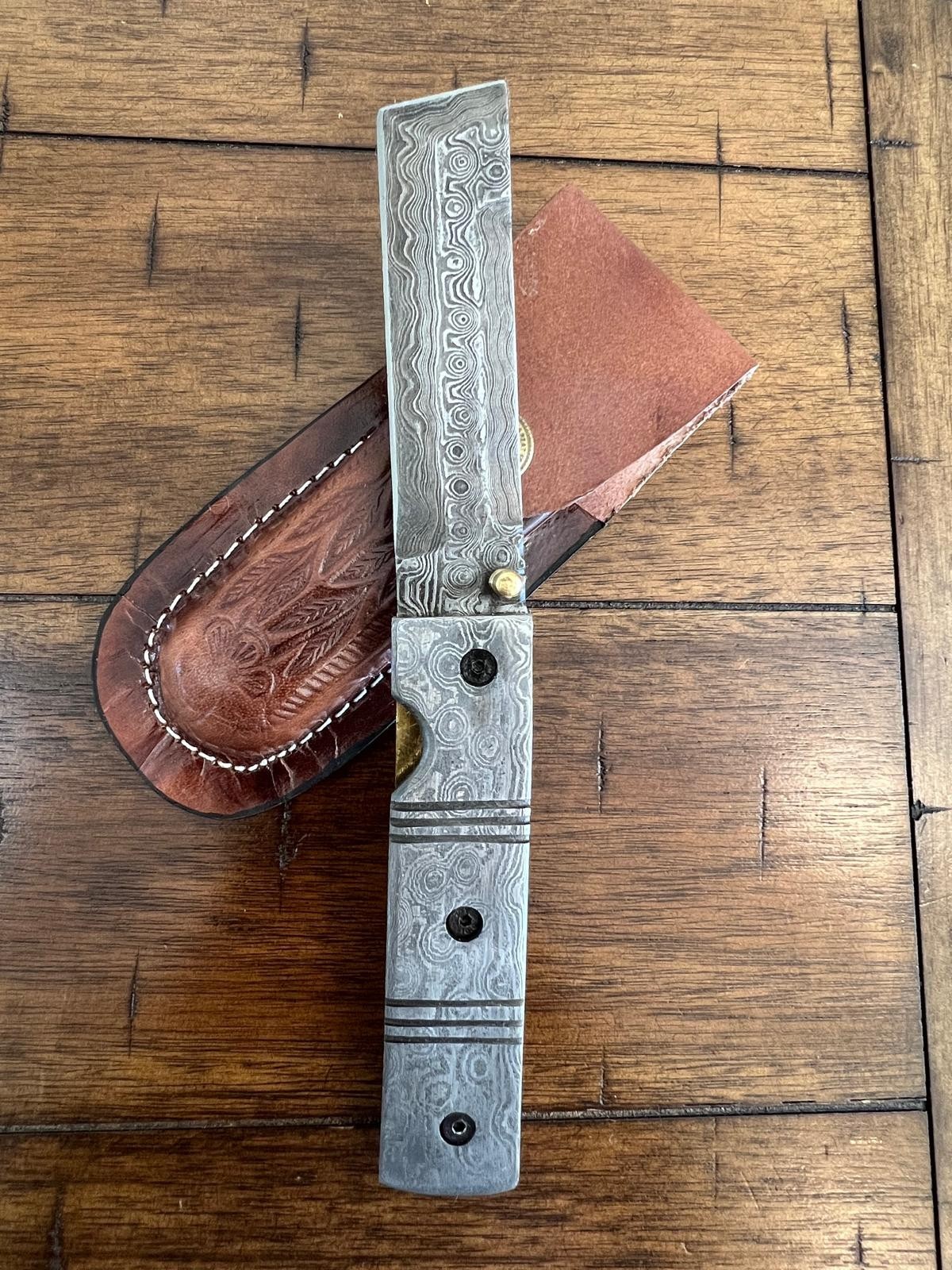 8″ CUSTOM HANDMADE DAMASCUS STEEL BALDE & HANDLE TANTO FOLDING KNIFE F11