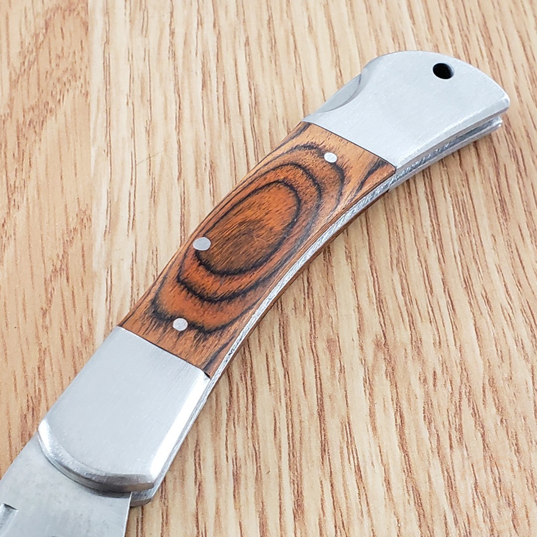 Lockback Folding Knife Stainless Steel Clip Point Blade Brown Pakkawood Handle