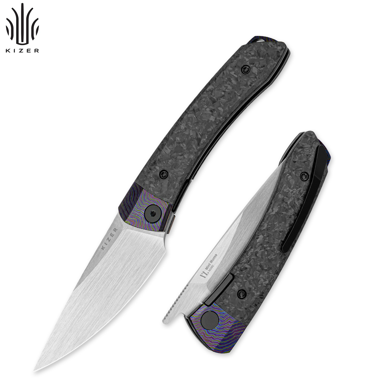 Kizer Mini MoMo Drop Point Folding Knife M390 Blade Titanium&Carbon Handle