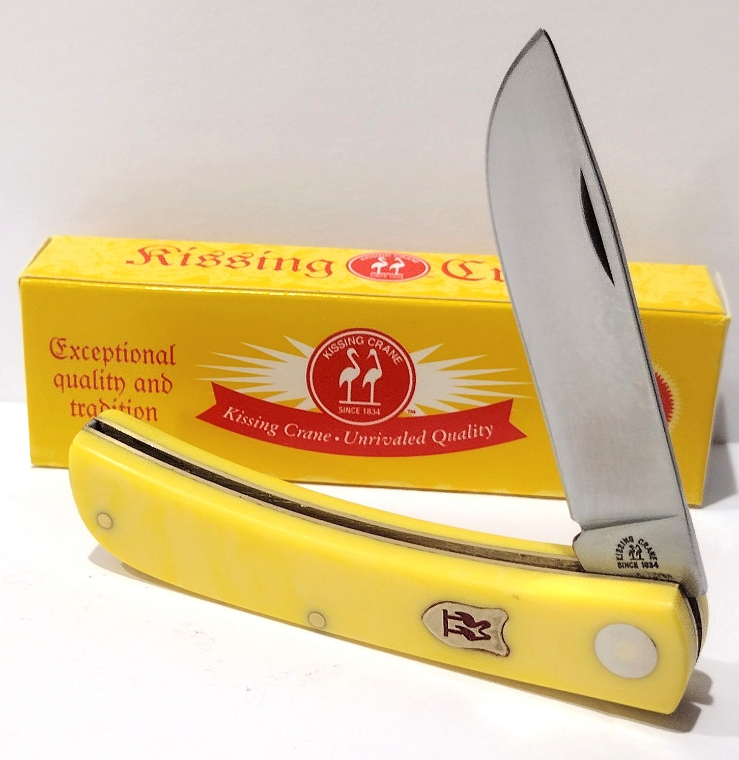 Kissing Crane Yellow Sod Buster Stainless Steel Drop Point Pocket Knife Jr New