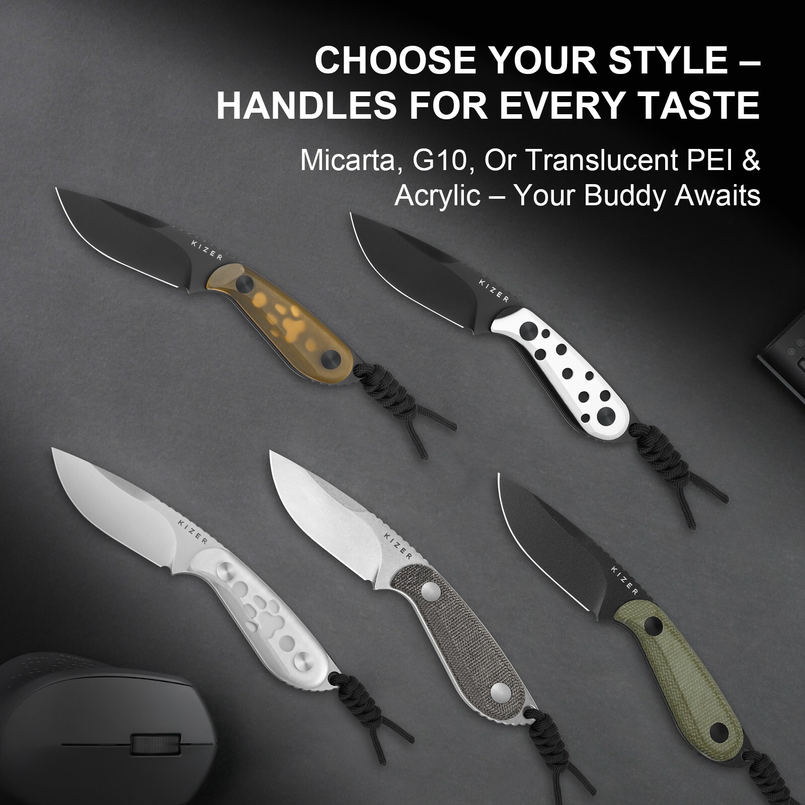 Kizer Buddy Fixed Knife EDC Compact AEB-L Blade Acrylic Handle Drop Point 1081A4