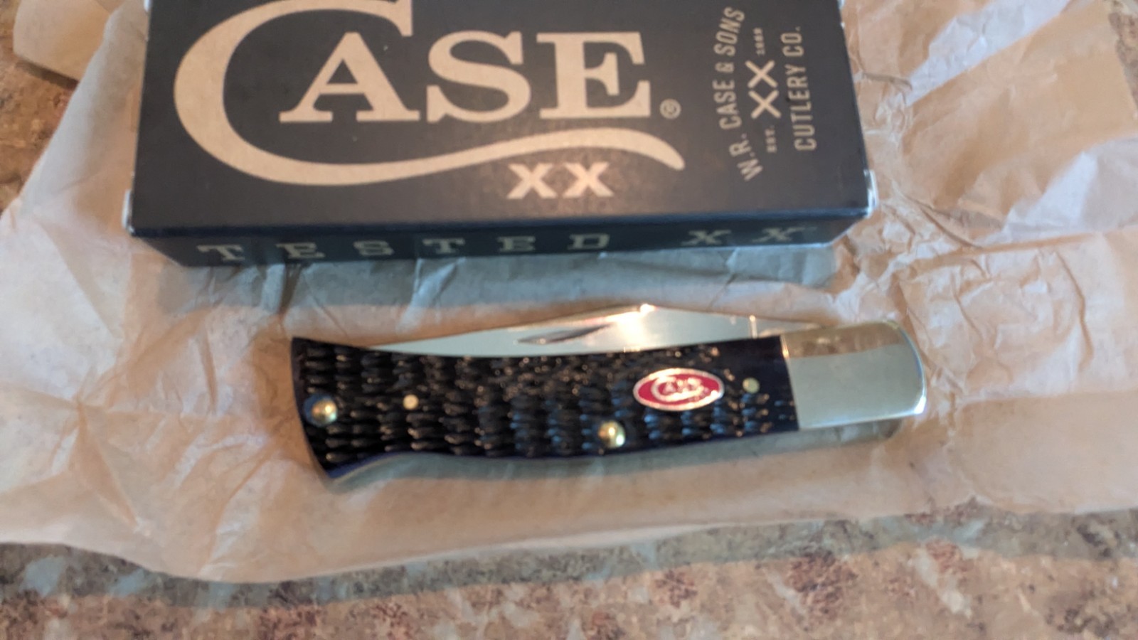 2026 Case XX Axe Handle Navy Blue Bone Rogers Jig BR61135 SS
